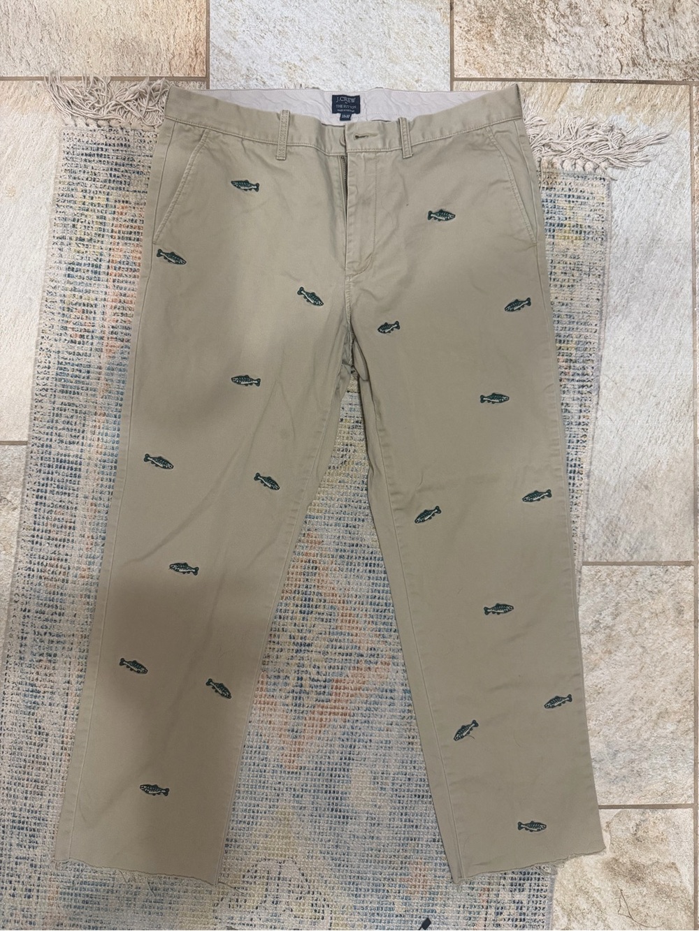 J. Crew Khaki Chino Pants with Small Fish Embroidery